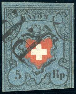 SVIZZERA 1850 - 5 r. Rayon I tipo ... 