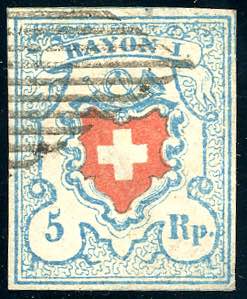 SVIZZERA 1851 - 5 r. azzurro ... 