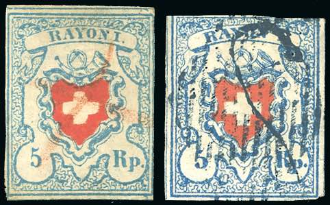 SVIZZERA 1851 - 5 r. azzurro ... 