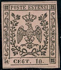 1854 - 10 cent. rosa, punto dopo ... 