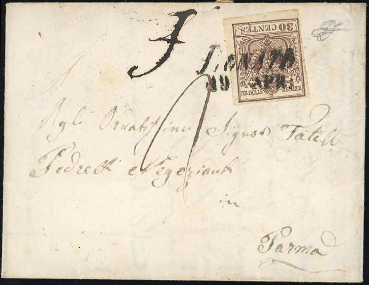 1852 - 30 cent. bruno, I tipo (7), ... 