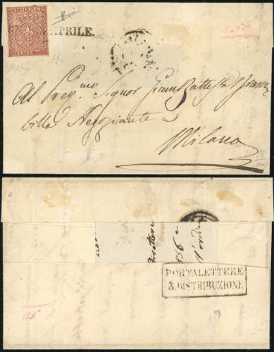 1855 - 25 cent. bruno rosso (8), ... 