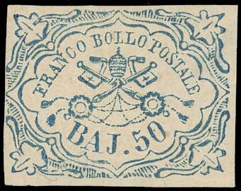 1852 - 50 baj azzurro (10), gomma ... 