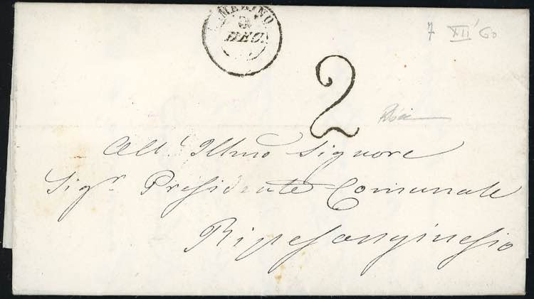 1860 - Lettera in porto assegnato ... 