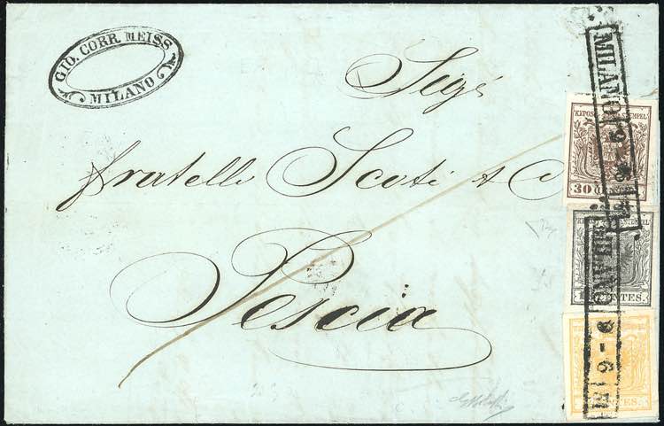 1851 - 5 cent. giallo ocra, 10 ... 