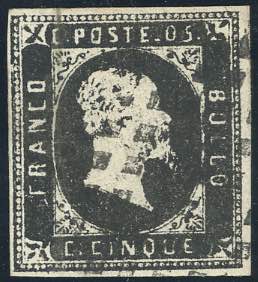1851 - 5 cent. nero, II riporto ... 