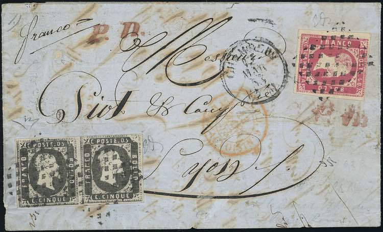 1853 - 5 cent. nero, coppia, 40 ... 