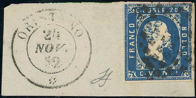 1852 - 20 cent. azzurro (2) pos. ... 
