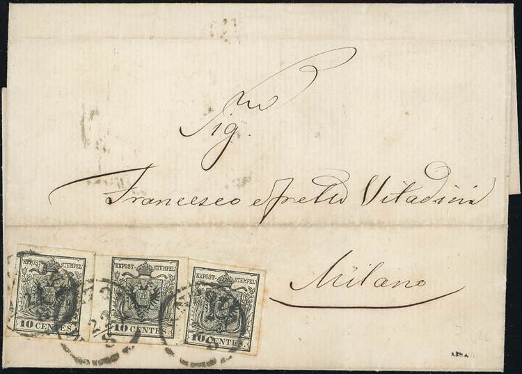 1858 - 10 cent. nero, carta a ... 