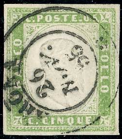 1855 - 5 cent. verde giallo tenue ... 