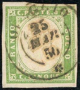 1855 - 5 cent. verde giallo tenue ... 