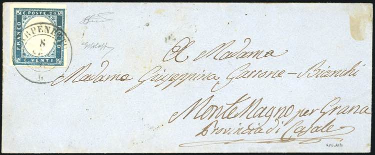 1857 - 20 cent. celeste oltremare ... 