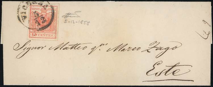 1858 - 15 cent. rosso vermiglio, ... 