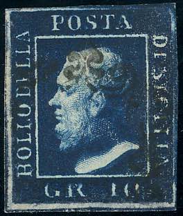 1859 - 10 grana indaco nero (12a), ... 