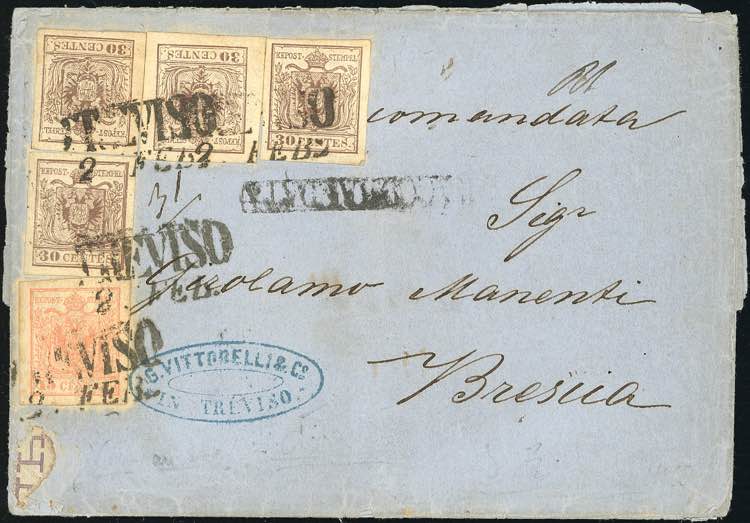 1858 - 30 cent. bruno, cinque ... 