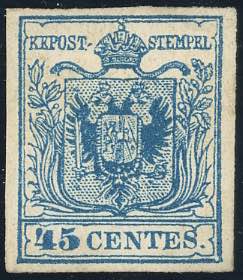 1856 - 45 cent. azzurro, carta a ... 