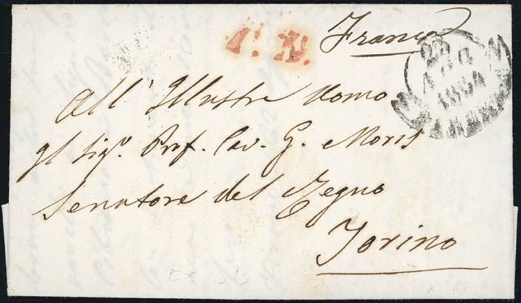 1854 - Lettera non affrancata da ... 