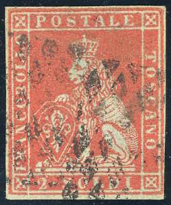 1851 - 2 soldi scarlatto su ... 