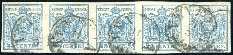 1856 - 45 cent. azzurro, III tipo, ... 