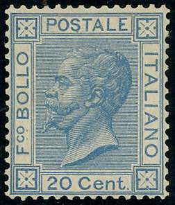 1867 - 20 cent. azzurro, tiratura ... 