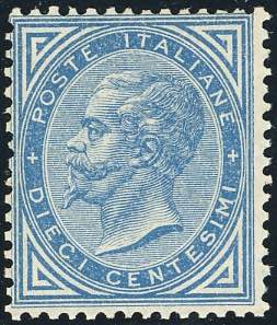 1877 - 10 cent. azzurro (27), ... 