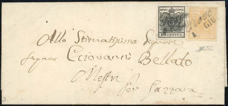 1856 - 5 cent. giallo ocra, 10 ... 