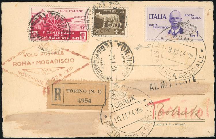 1934 - 1 lira Volo Roma-Mogadiscio ... 