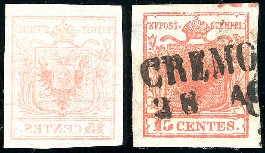 1850 - 15 cent. rosso, I tipo, un ... 