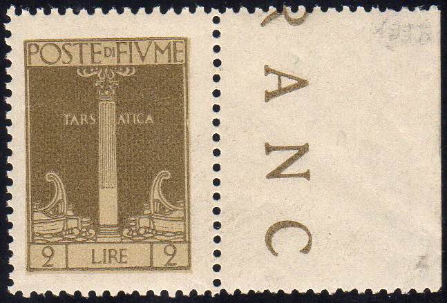 FIUME 1923 - 2 lire bistro oliva, ... 