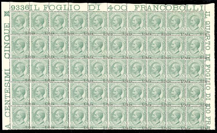 1912 - 5 cent. Leoni (3), blocco ... 