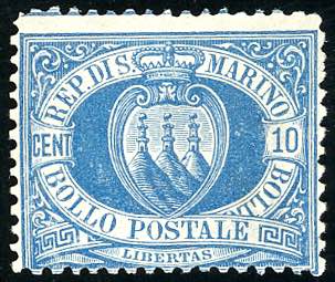 1877 - 10 cent. azzurro Stemma ... 