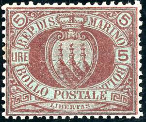 1894 - 5 lire carminio su verde ... 
