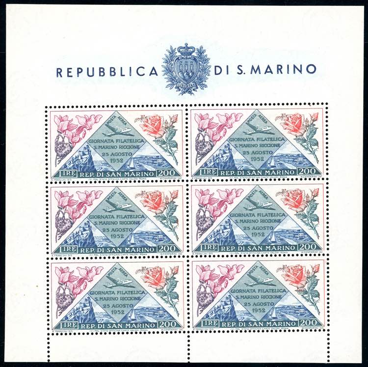 1952 200 lire Fiori, foglietto ... 