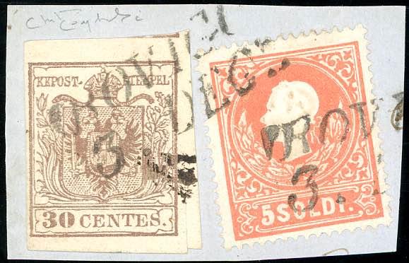 1858 - 15 cent. bruno, III tipo, ... 