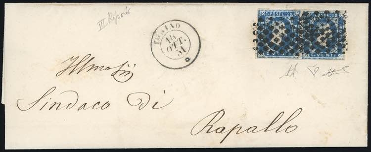 1851 - 20 cent. azzurro (2), ... 