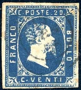 1852 - 20 cent. azzurro scuro ... 