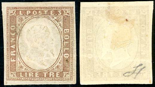 1861 - 3 lire rame, carta spessa ... 
