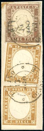 1863 - 3 lire rame, 10 cent. ... 