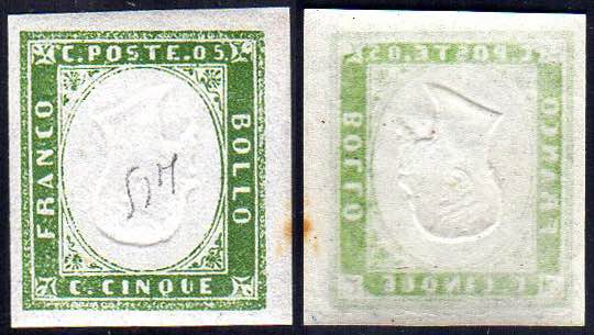 1863 - 5 cent. verde cupo (13E), ... 