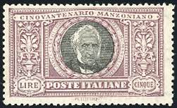 1923 - 5 lire Manzoni (156), gomma ... 