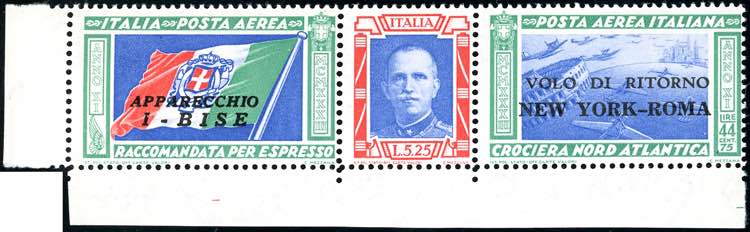 1933 - 5,25 + 44,75 lire, trittico ... 