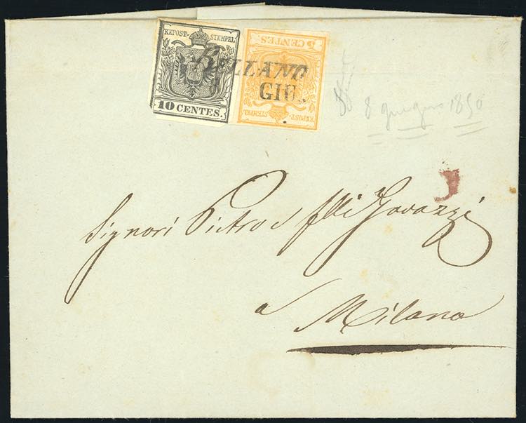 1850 - 5 cent. giallo arancio, 10 ... 