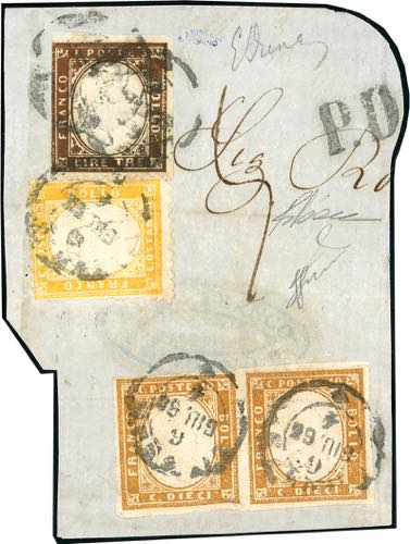1863 - 3 lire rame scuro, 10 cent. ... 