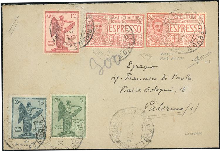 1922 - 25 cent., falso per posta ... 