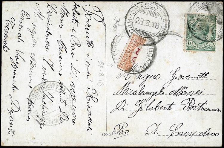 1918 - 20 cent. arancio e carminio ... 