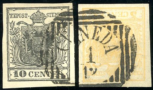 1850 - 5 cent. giallo ocra, 10 ... 