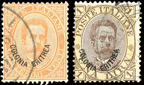 1893 - 20 cent. arancio e 1 lira ... 
