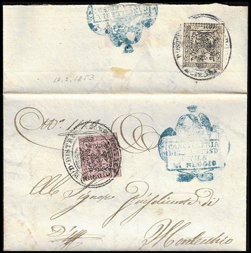 1853 - 10 cent. rosa e, al verso, ... 