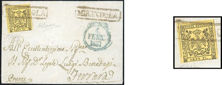 1857 - 15 cent. giallo, errore ... 