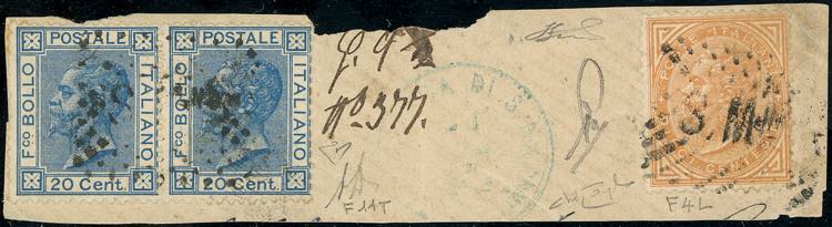 1867 - 20  cent. azzurro, tiratura ... 